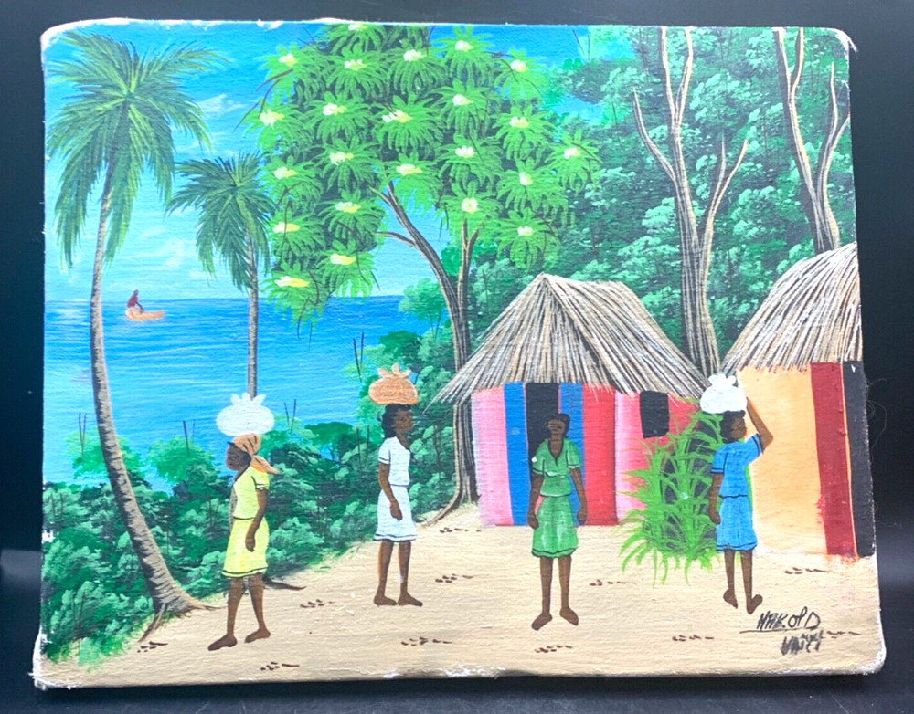 Haitian landscape village scene painting on canvas by Harold 10″x 8″