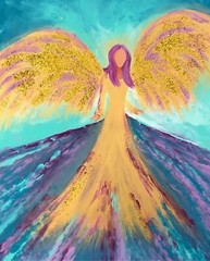 Original Kayla Braden “Golden Angel” Acrylic Glitter Angel Spiritual Painting