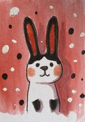 ACEO Original Mixed Media Painting Art Bunny