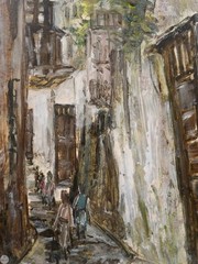 Vintage Original Impressionist Cityscape Oil Painting „Echoes of An Old Street“