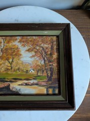 Vintage Original Painting Autumn Landscape Signed 1972 Framed Fall Scene