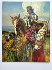 FIL MOTTOLA PAINTING FINEST NAVAJO FAMILY INDIAN NATIVE AMERICAN PORTRAIT FAMOUS