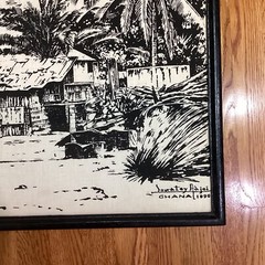 Vtg Sowatey Adjei Silk Screen Print 1990 Ghana Village Scene Black White Signed