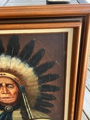 VTG MCM Decorative Oil-on-Canvas Portrait of a Native American Chief CC Ming