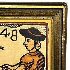 Vntg Catalan Trade Craft Tile Framed 6″ Watercolor Yarn Makers #48 1950s-1960s