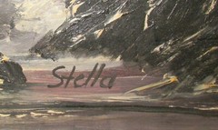 STELLA ORIGINAL OIL ON MASONITE SEASCAPE BIRDS PAINTING UNFRAMED