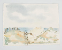 Original Watercolor Painting Ocean Dunes Landscape Vintage OOAK Dizney Unframed