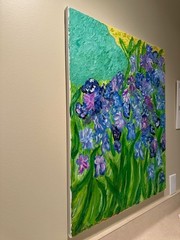 Original Painting Impressionism Iris Field with Pond 24×30″ Acrylic On Canvas