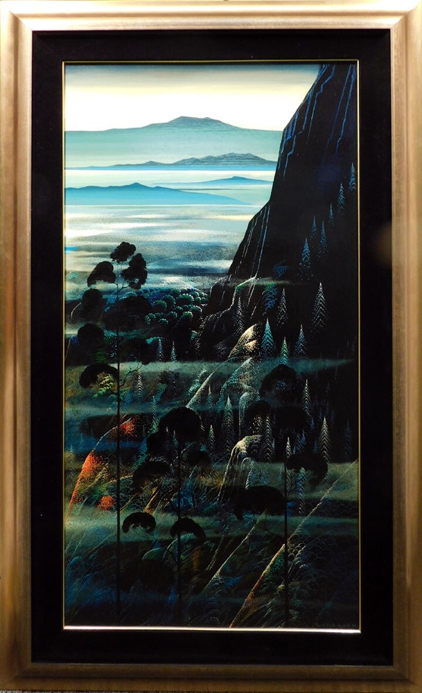 Eyvind Earle „Untitled“green MTN Hand Signed Original Oil on Panel MAKE OFFER