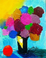 new COLORFUL FLOWERS VASE Pop Art 11 X 14 PAINTING SWARTZMILLER DNA SIGNED wall