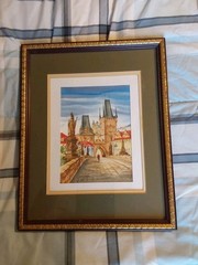 Original Watercolor Painting CHARLES BRIDGE AND TOWERS IN PRAGUE Signed