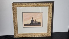 Original Watercolor Professional Artist Framed „Church At Sunset“ Bethlehem PA