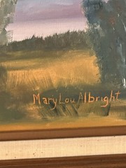 MaryLou Albright Signed Framed Small Realism Landscape Farm Trees Painting
