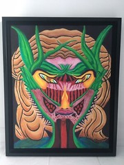 Modern Acrylic Painting Of Blond Girl With Fierce Eyes Signed M. Krebs 22×17”