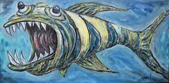 GREAT SOUTHERN GRAPPLER fish 10×20 original oil painting art original Crowell