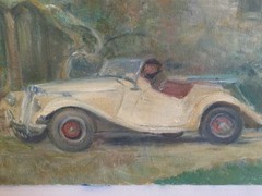 Orig. 1950’s Oil on Canvas – „Nancy in her MG at Cookes House About 1950“ Estate