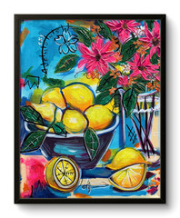 Lemon Wall Art Citrus Fruit Painting Floral Kitchen Decor 11×14 CV