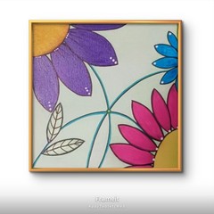 Original Abstract Purple Blue Pink Yellow Flower Canvas Unframjed Charlene Slie