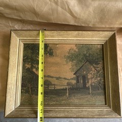 Set of 2 Vintage Golden Woodgrain 8×12 Picture Frames w Spring Farm Scene Print