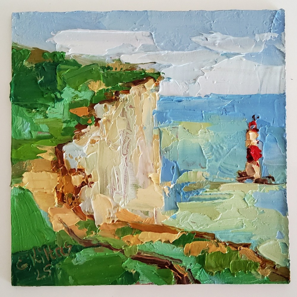 Beachy Head Lighthouse Original Painting England Seascape Modern Wall Artwork