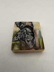 Gray Tabby Kitten Cat Art Miniature Oil Painting Original Scrabble Tile OOAK