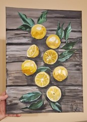 Original oil painting lemons kitchen artwork food fruits nature art 12×16″
