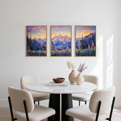 Boho Vintage Purple Mountain Canvas Art Set for Living Room & Bedroom