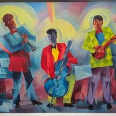 L. Parks Cubist Jazz Trio Painting/Print? – 23″ x 32″ – Unknown Original