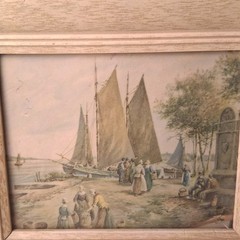 2 vintage boat and lake view house photoswith frame.