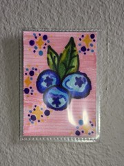 Original ACEO Blueberries Art OOAK Artist Trading Card Mixed Media Cute Floral