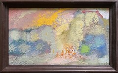 Abstract Oil painting Evening in City Ukrainian painter Framed original decor