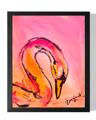 Guajardo Original Art: Swan at Dusk 14X11 Canvas Signed Art Expressionism