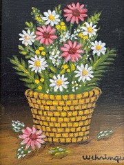 Charles Wehringer Miniature Oil Painting – Potted Flowers Americana 20th Century