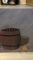 *VINTAGE 24″ x 18″ORIGINAL PAINTING ON CANVAS „CHECKERS ON BARREL“ STUNNING ART*