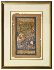 Antique Indo-Persian Miniature Painting – Hand-Painted Hunting Scene (Shikargah)