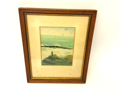 Signed J.F. 1968 Oceanscape Watercolor Framed Artwork Painting Art
