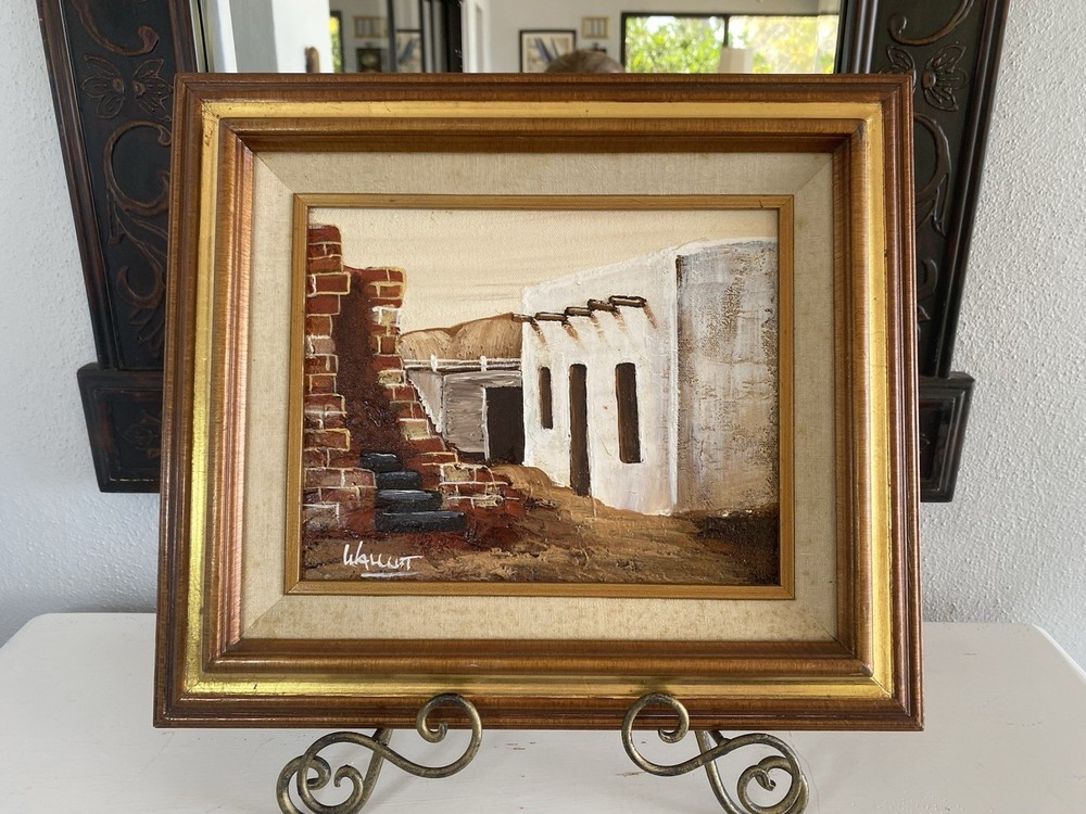 Wallcut Signed Framed Adobe Hut Realism Oil Painting Mexican Architecture COA