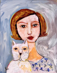 OUTSIDER FOLK ART, ORIGINAL MIX PAINTING/COLLAGE BY RUTH ARENZ, ON CANVAS