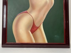 24”x48” Marilyn Monroe In Red Bikini Painting Framed & Signed Man Cave Bar Decor