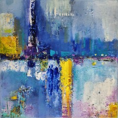 Original oil painting 18×18″ Landscape, Abstraction, Contemporary Art, Blue City