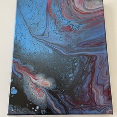 Acrylic Pour Painting Blue Red Black Abstract on canvas original