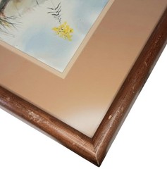 Watercolor Marsh Landscape Yellow Flower Grass Dunes Sky Matted Wood Frame 15×12