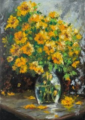 Abstract Flowers Original Art Yellow Flowers Wall Art Oil Pastels Artwork Vase