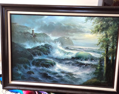 June Nelson oil on canvas seascape painting.