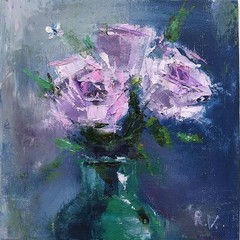 Impressionism Purple Rose Oil Painting 8×8″ Textured Floral Art