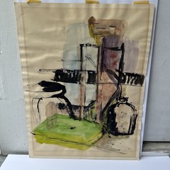 Signed Original Mid Century Modern Watercolor Still Life 20”x26” Double Sided!!