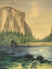 CALIFORNIA ANTIQUE YOSEMITE VALLEY PLEIN AIR LANDSCAPE OIL PAINTING VINTAGE 1960