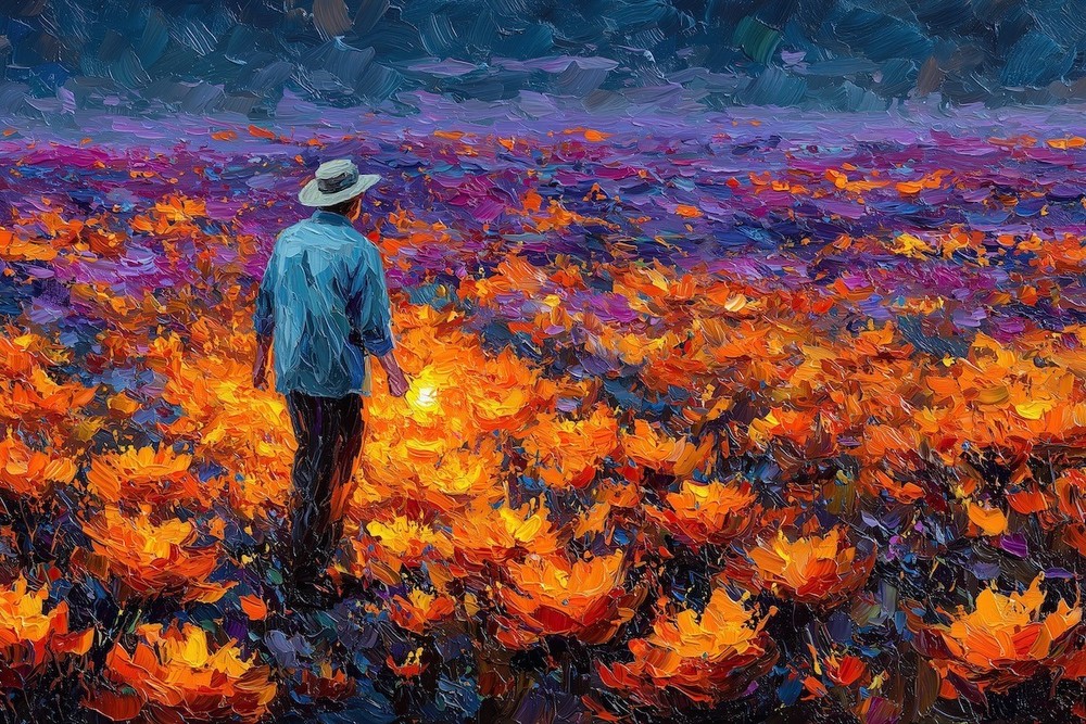Leonid Afremov HARVEST OF THE FIREFLOWER Oil Painting 60″x40″ by Official GICLEE