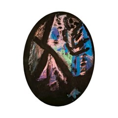 Abstract Oval Painting Multicolor on Black Background, Abstract Art Theme