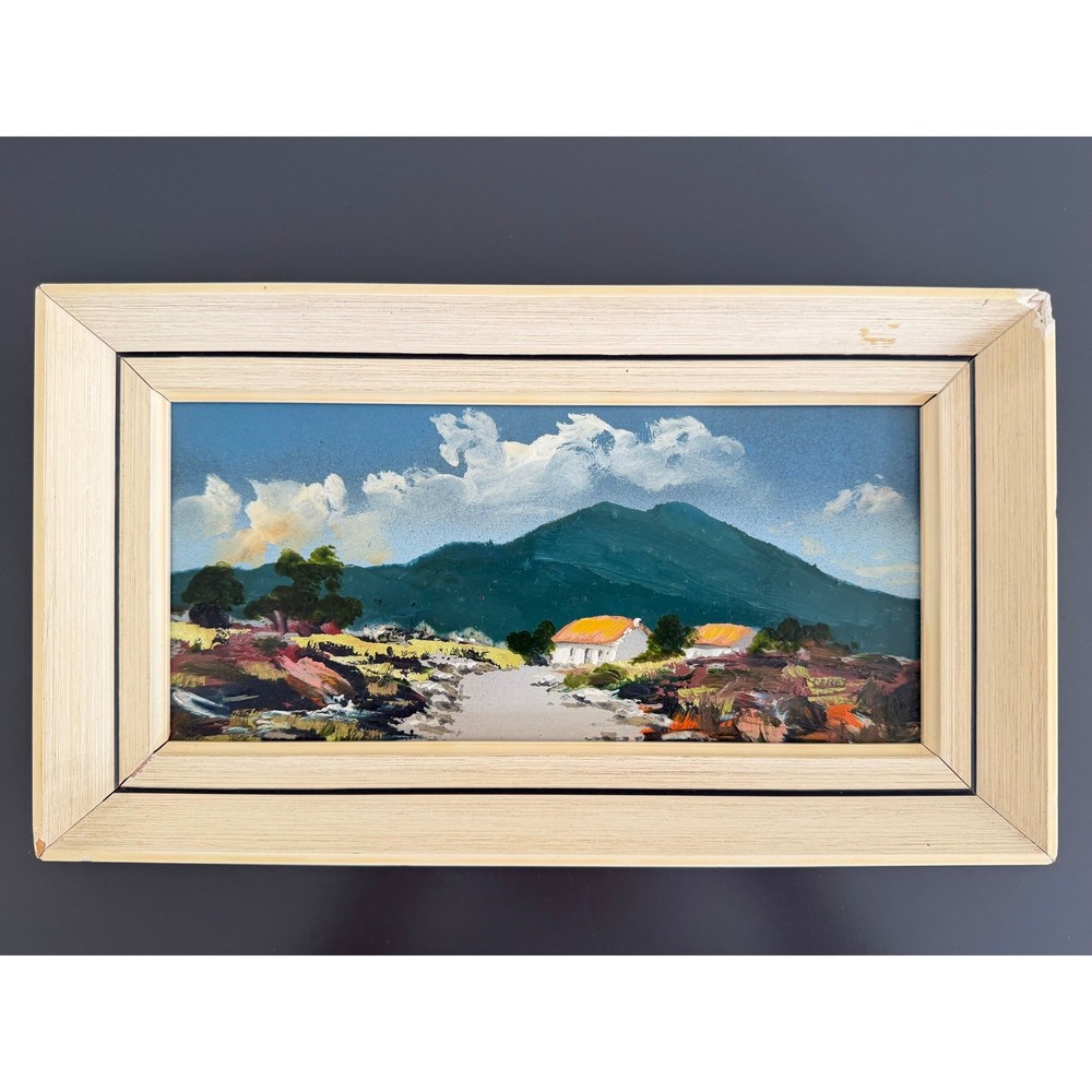 Vintage Landscape Oil Painting Rustic Scene Original Art Signed Cottage in Kerry